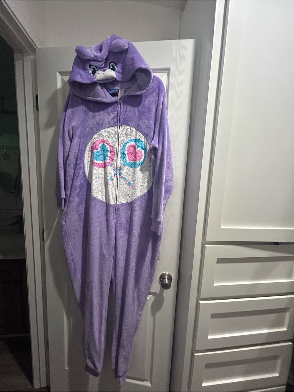 Purple Care Bear One-Piece Hooded Pajamas